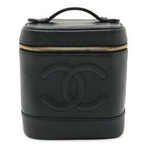 CHANEL Black Caviar Leather Logo Pouch